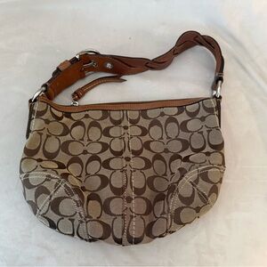 Coach Brown Signature Canvas Shoulder Bag with Leather Trim